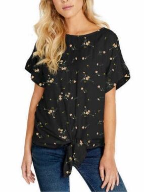 Buffalo David Bitton Black Floral Tie-Front Blouse